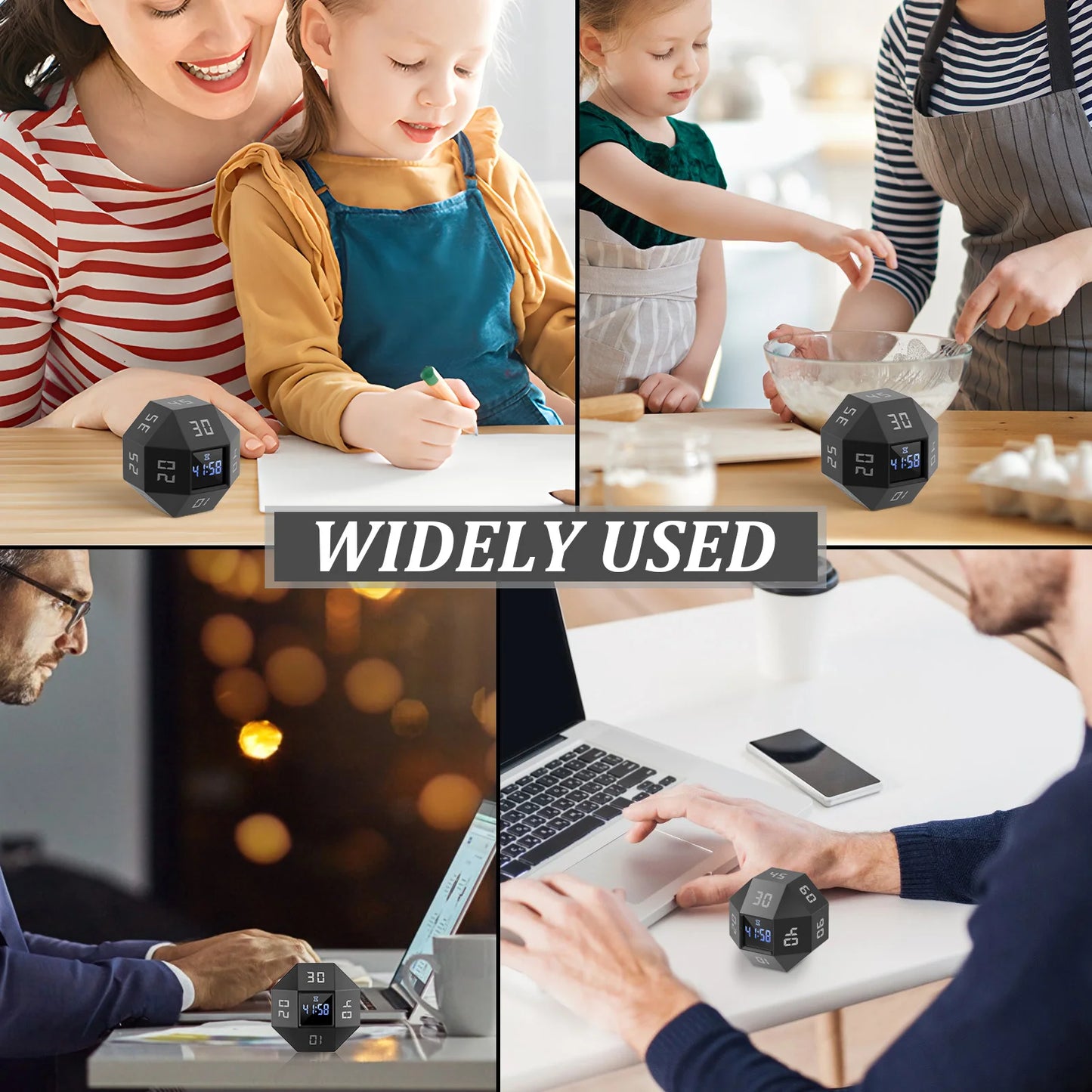 Digitale Cube Timer Uhr - würfelförmig, Countdown per Seiten-Dreh, ideal für Küche, Büro, Lernen.