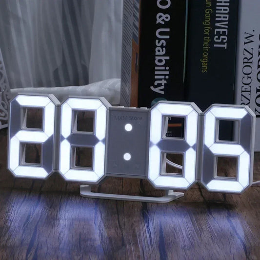 3D LED-Digitaluhr mit hellem Display aus Acryl+ABS, zeigt Zeit, Temperatur, Datum und Wecker - Tisch- oder Wandmodell