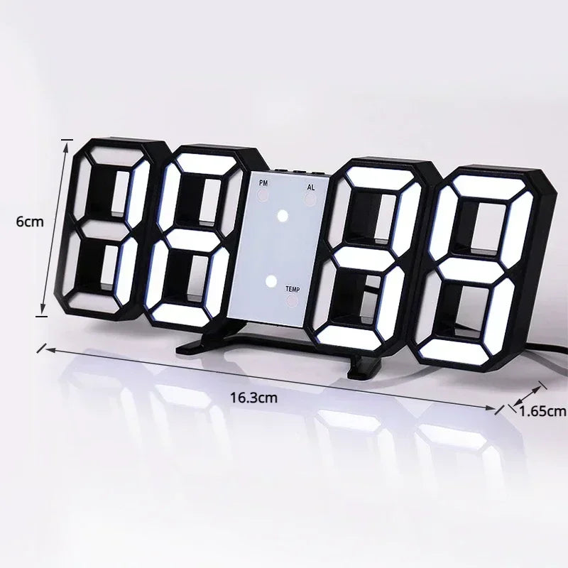3D LED Digitaluhr aus Acryl + ABS, zeigt Zeit, Temperatur, Datum und Wecker; Tisch-/Wanduhr, Maße 16,3 × 6 × 1,65 cm