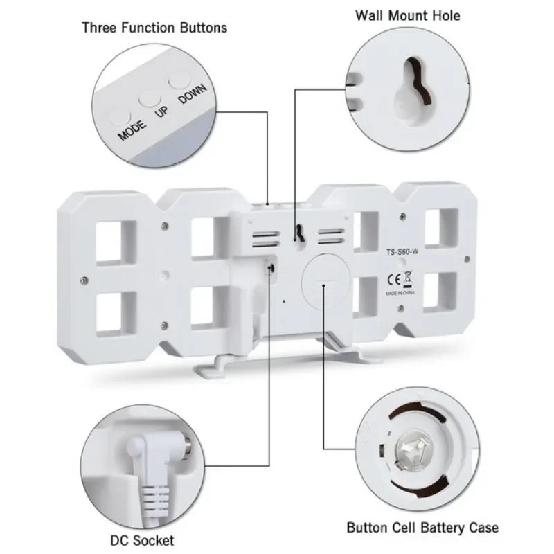 3D LED Digitaluhr aus Acryl+ABS, zeigt Zeit, Temperatur, Datum und Wecker; Tisch- und Wanduhr.