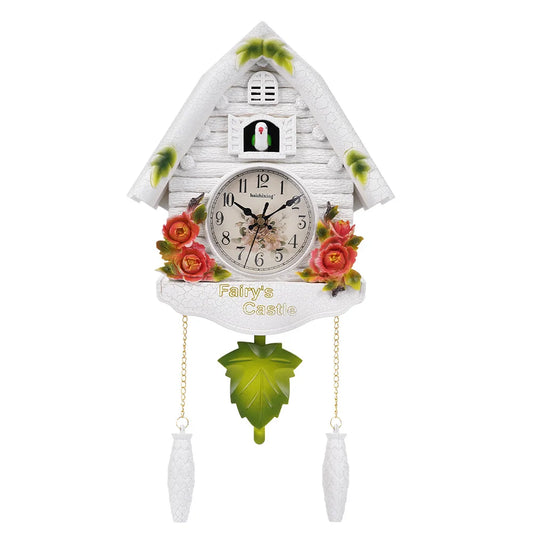 Kuckucksuhr Europa Stil: dekorative Wanduhr im Schloss-Design mit Kuckucksfigur, Pendel und Musikfunktion