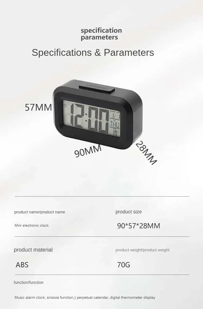 Led Digitaler Wecker, kompakter Tischwecker 90×57×28mm, ABS, 70 g Musikwecker, Schlummer, Kalender, Thermometer.